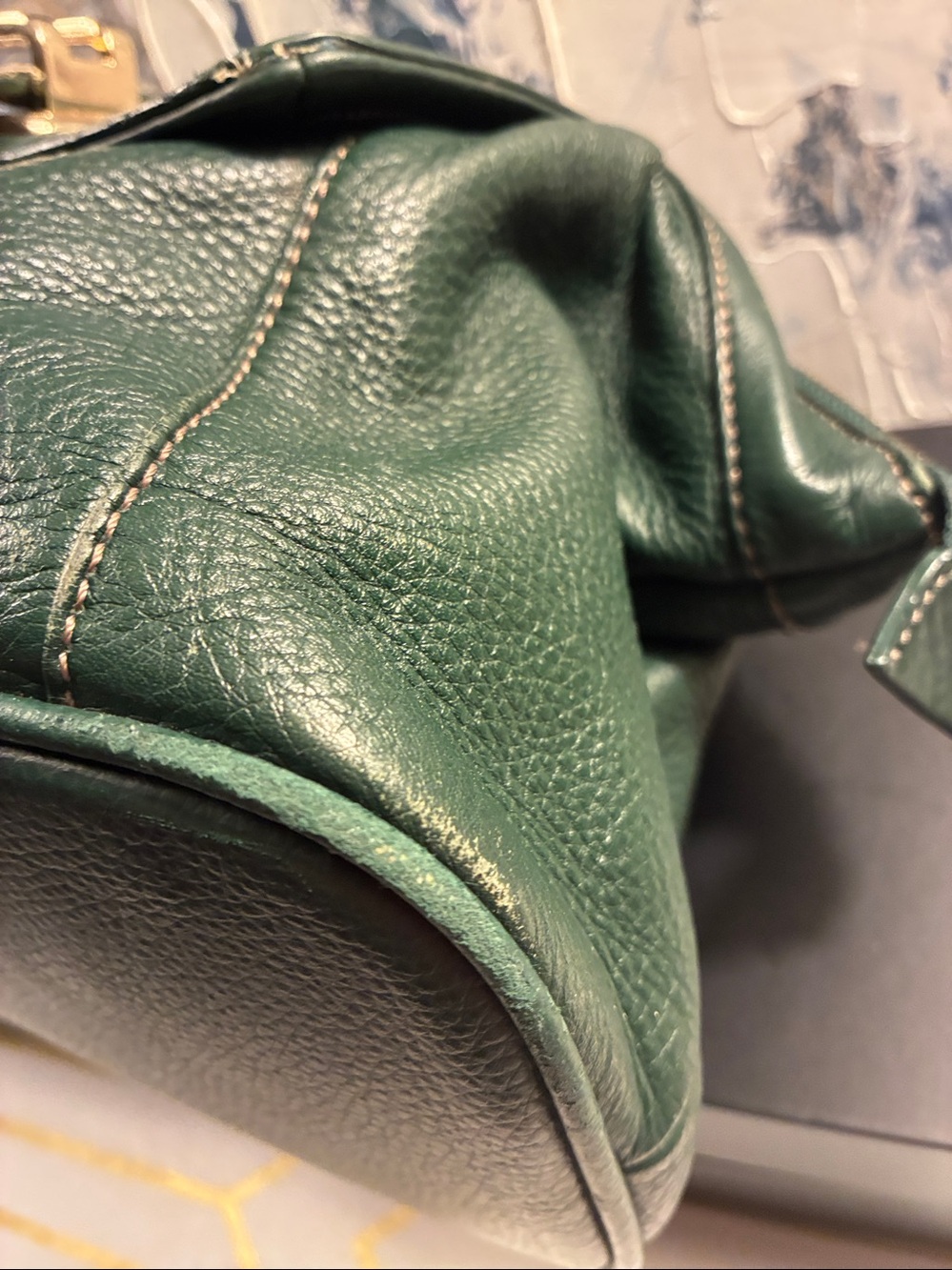 Vintage Liz Claiborne Dark Green Leather Top-Handle Satchel with Gold Hardware - Picture 11 of 15